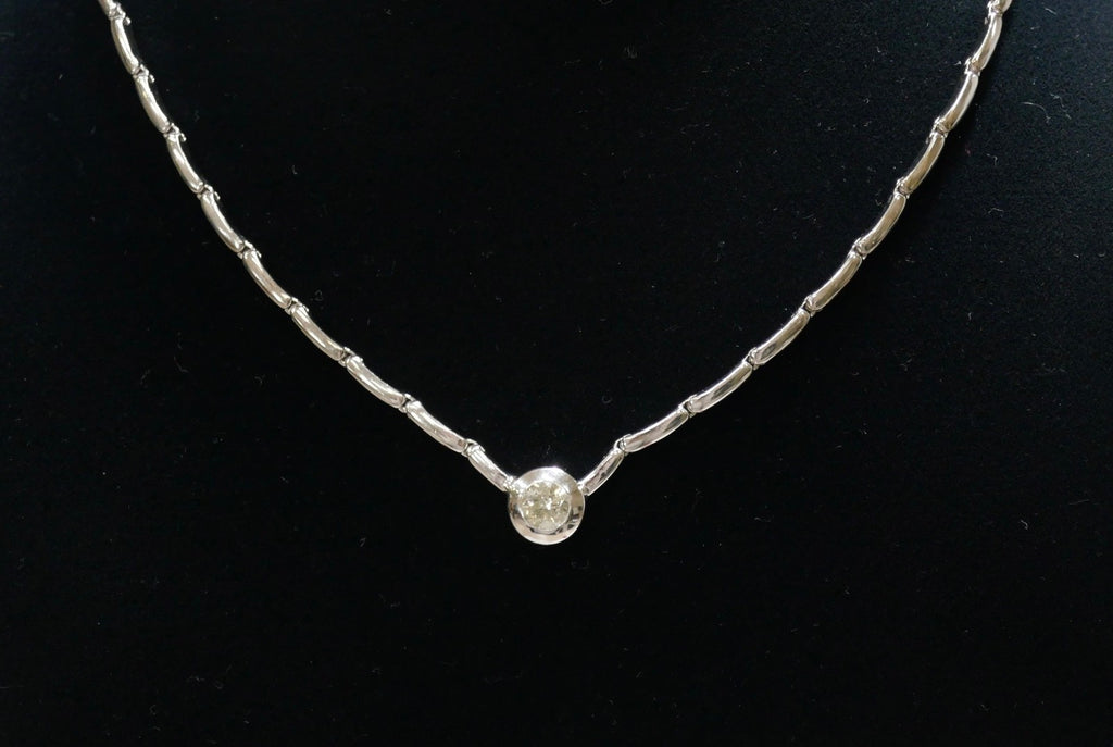 14K White Gold Diamond Necklace Modern Bezel-Set Design