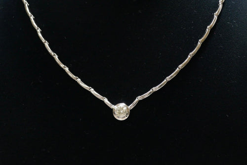 14K White Gold Diamond Necklace Modern Bezel-Set Design