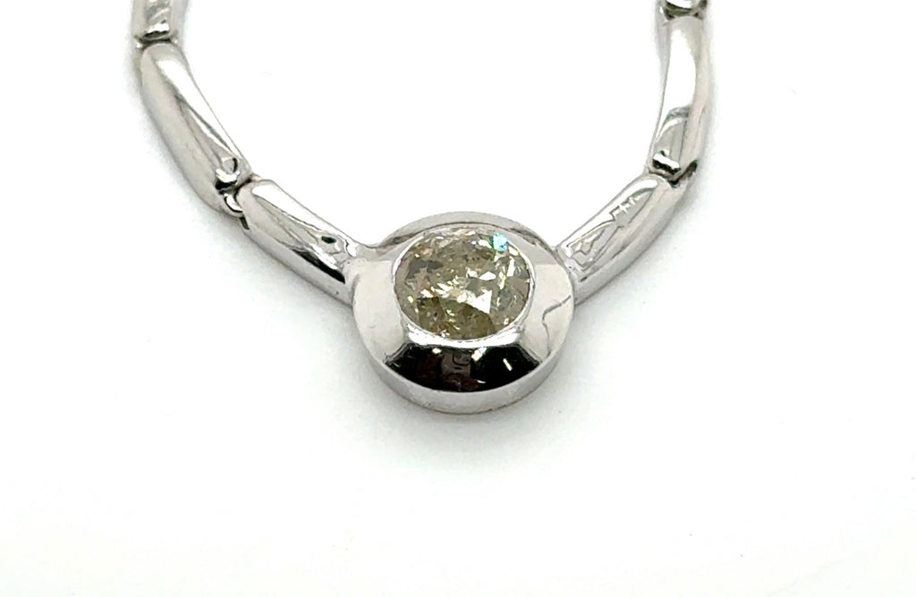 14K White Gold Diamond Necklace Modern Bezel-Set Design