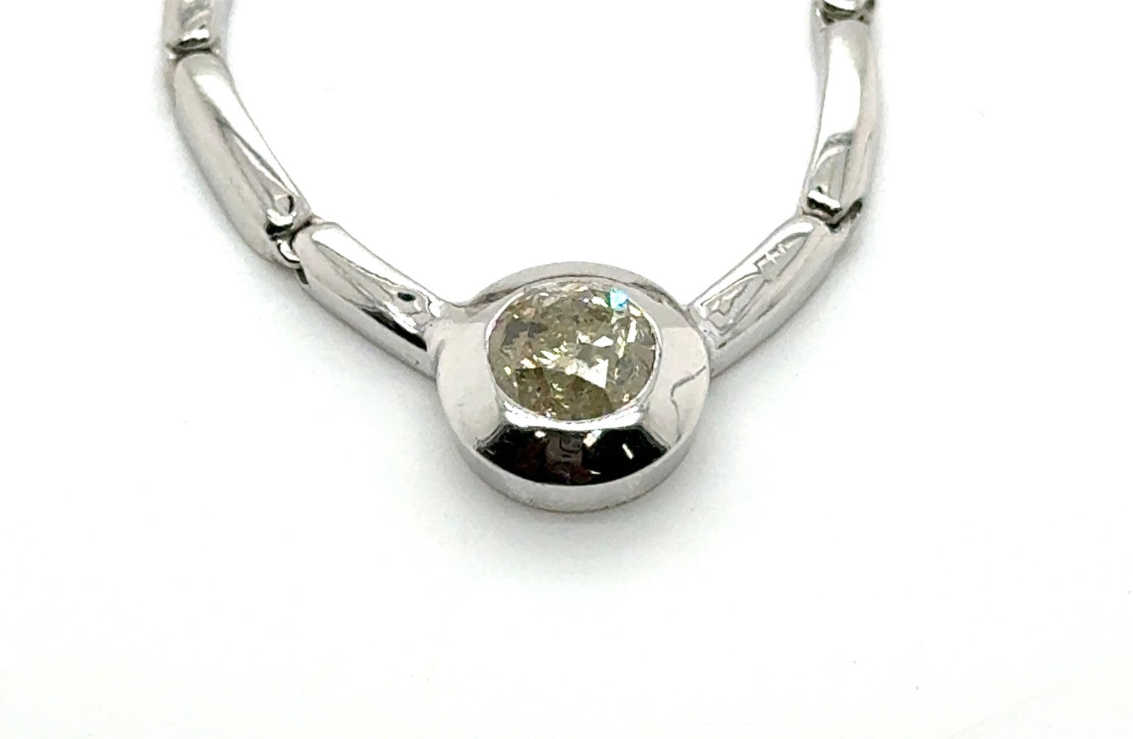 14K White Gold Diamond Necklace Modern Bezel-Set Design