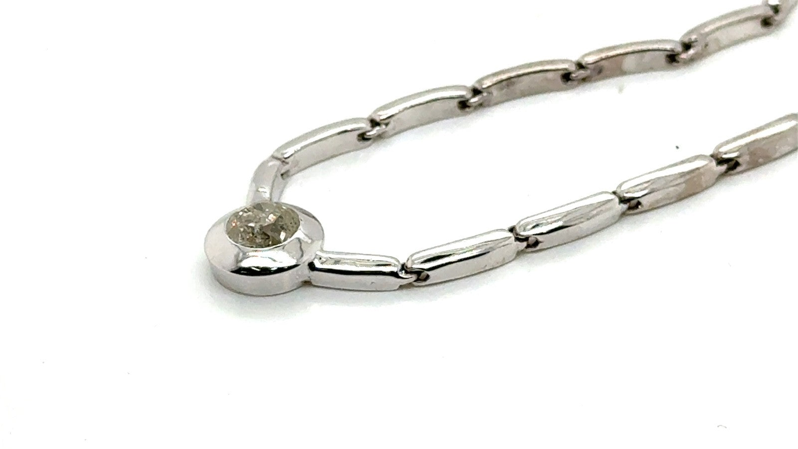 14K White Gold Diamond Necklace Modern Bezel-Set Design