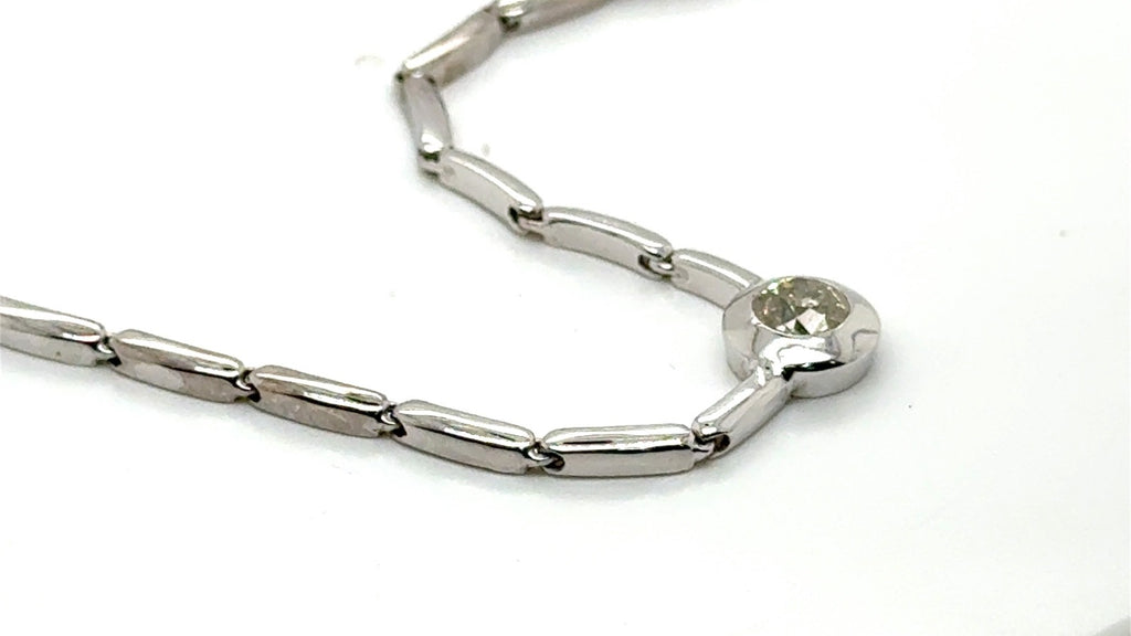 14K White Gold Diamond Necklace Modern Bezel-Set Design