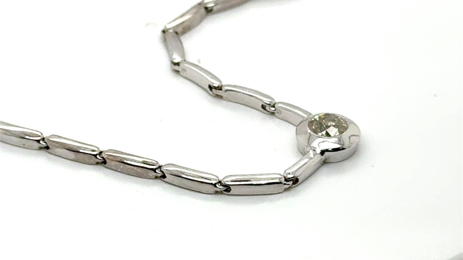 14K White Gold Diamond Necklace Modern Bezel-Set Design
