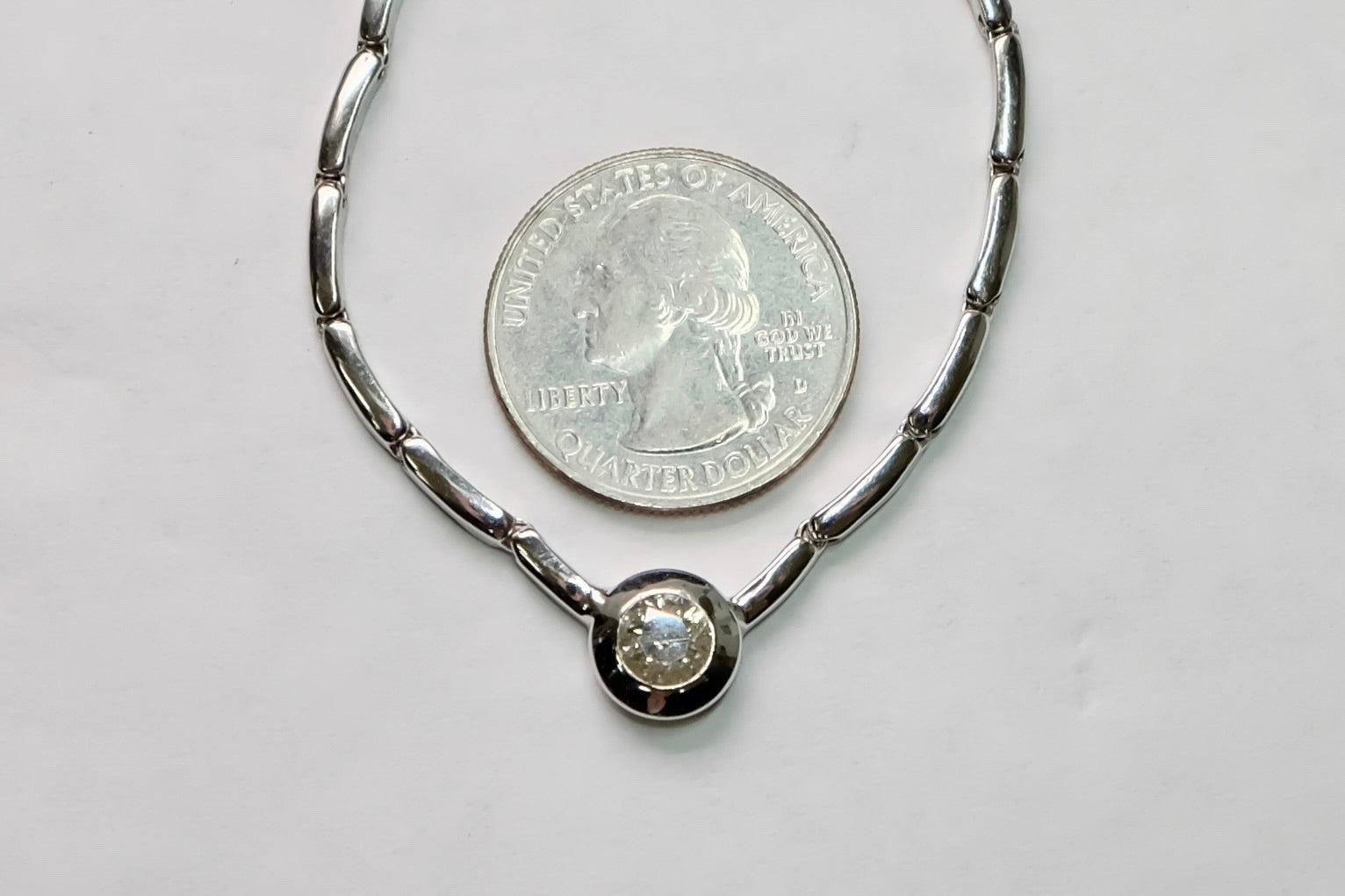14K White Gold Diamond Necklace Modern Bezel-Set Design