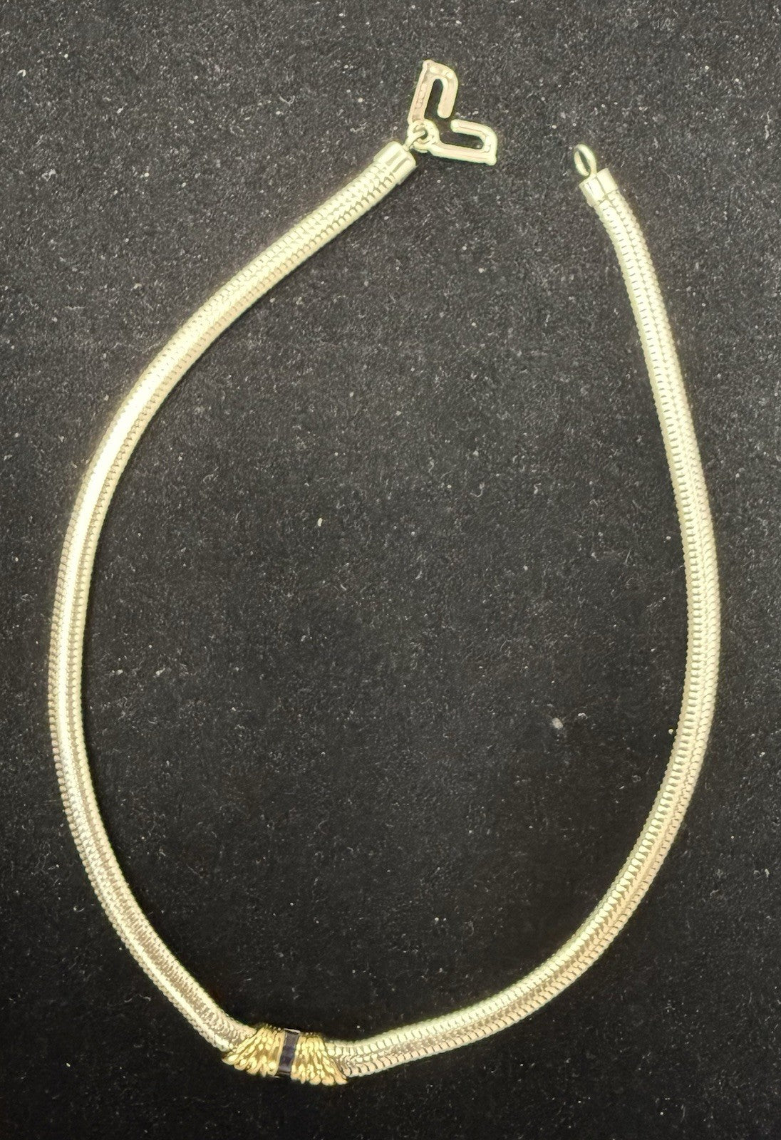 Sterling Silver & 14k Yellow Gold Snake Chain Necklace With Sapphires 16"