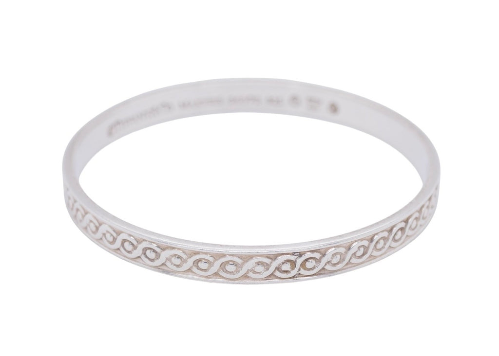 Tiffany & Co. Makers Beaded Wave Sterling Silver Bangle 7.5 In with Pouch & Box