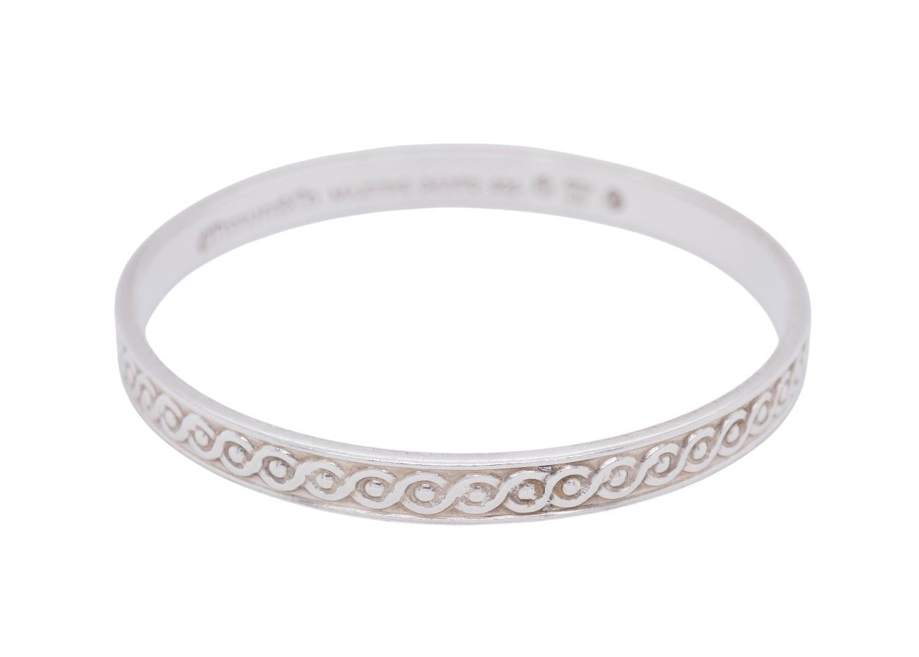Tiffany & Co. Makers Beaded Wave Sterling Silver Bangle 7.5 In with Pouch & Box