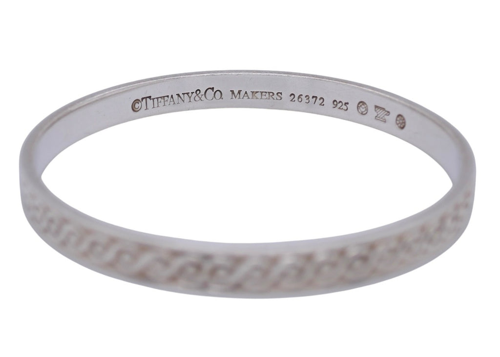 Tiffany & Co. Makers Beaded Wave Sterling Silver Bangle 7.5 In with Pouch & Box