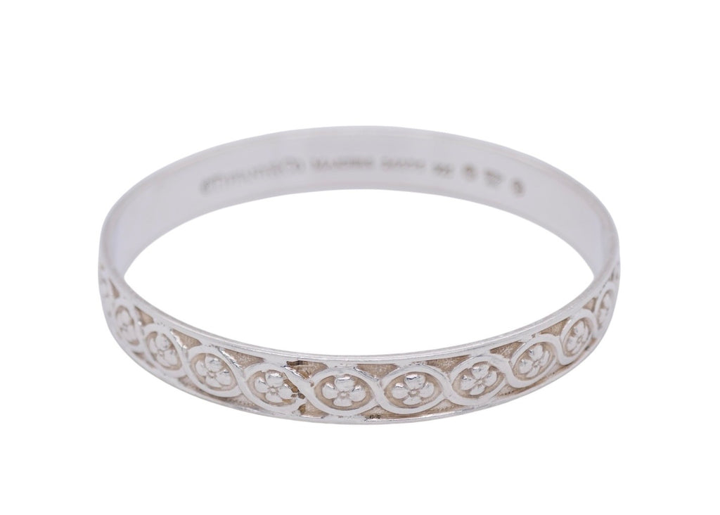 Tiffany & Co. Makers Floral Wave Sterling Silver Bangle 7.5 In with Pouch & Box