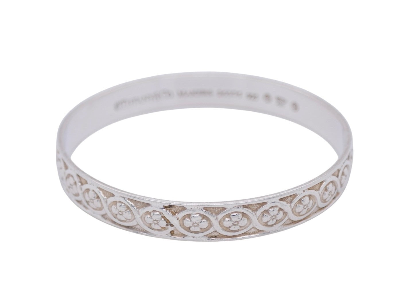 Tiffany & Co. Makers Floral Wave Sterling Silver Bangle 7.5 In with Pouch & Box