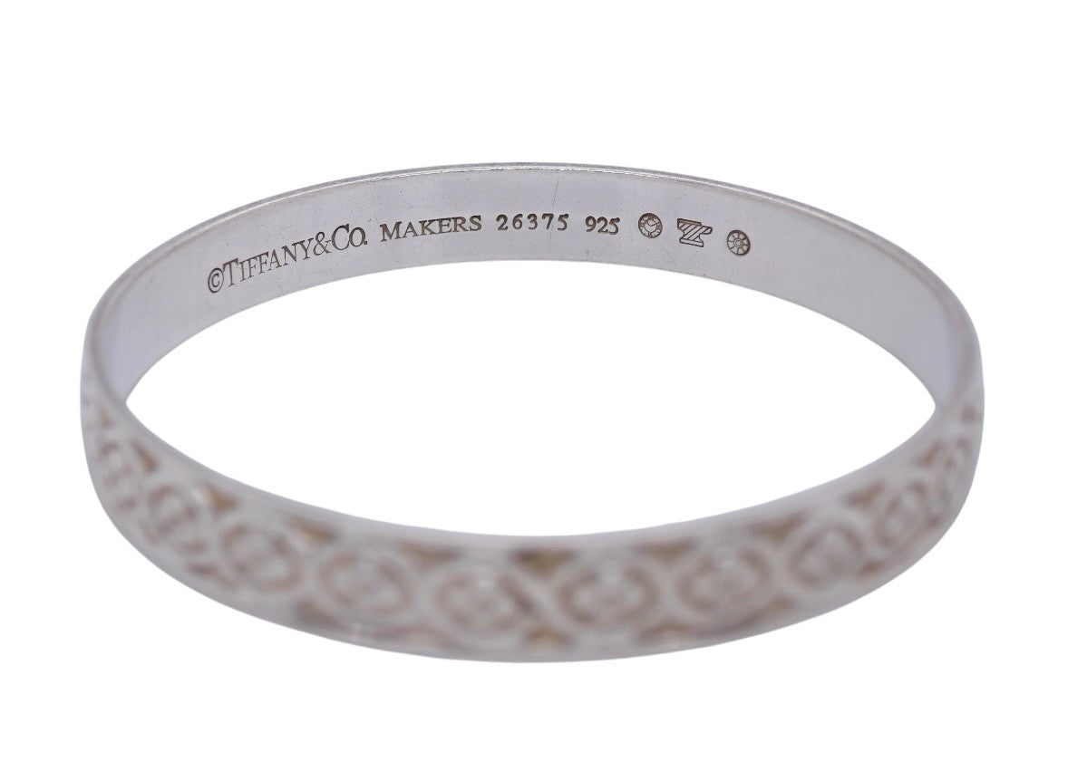 Tiffany & Co. Makers Floral Wave Sterling Silver Bangle 7.5 In with Pouch & Box