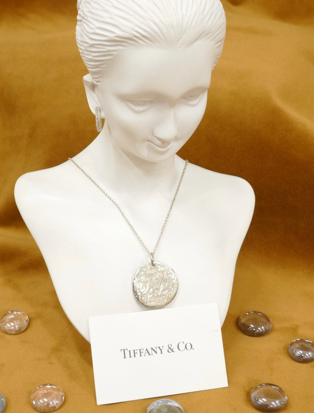 Tiffany & Co. Sterling Silver Round New York Fifth Ave Notes Pendant Necklace