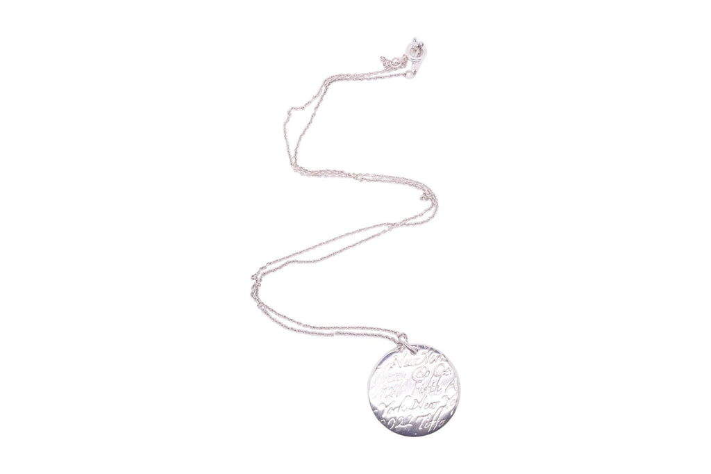 Tiffany & Co. Sterling Silver Round New York Fifth Ave Notes Pendant Necklace