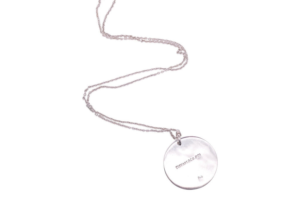 Tiffany & Co. Sterling Silver Round New York Fifth Ave Notes Pendant Necklace