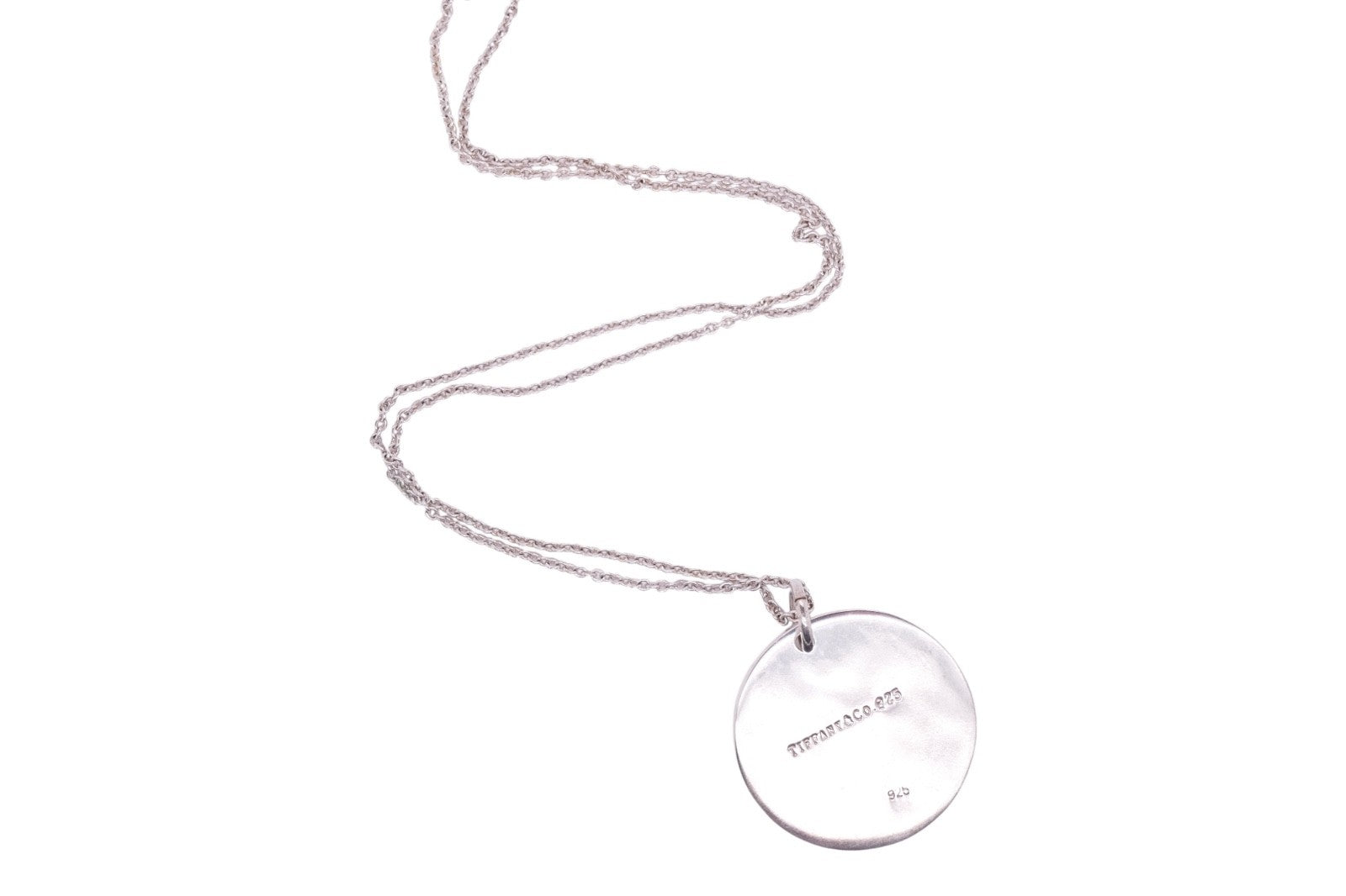 Tiffany & Co. Sterling Silver Round New York Fifth Ave Notes Pendant Necklace