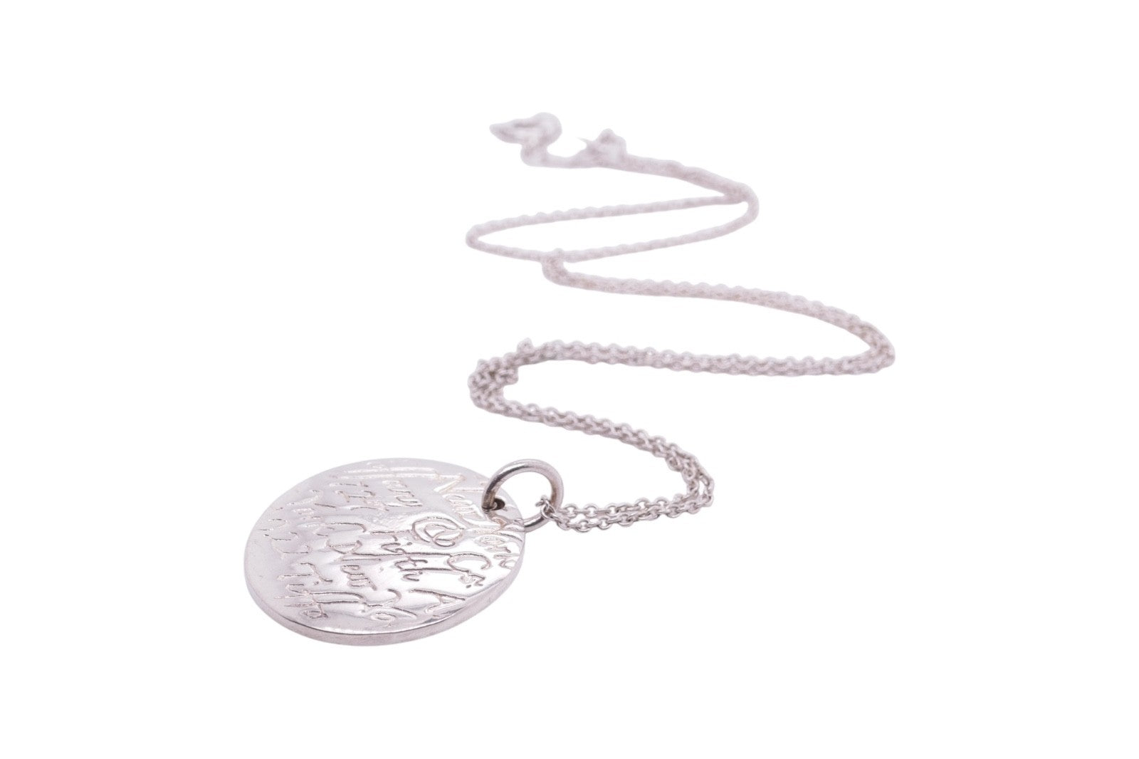 Tiffany & Co. Sterling Silver Round New York Fifth Ave Notes Pendant Necklace