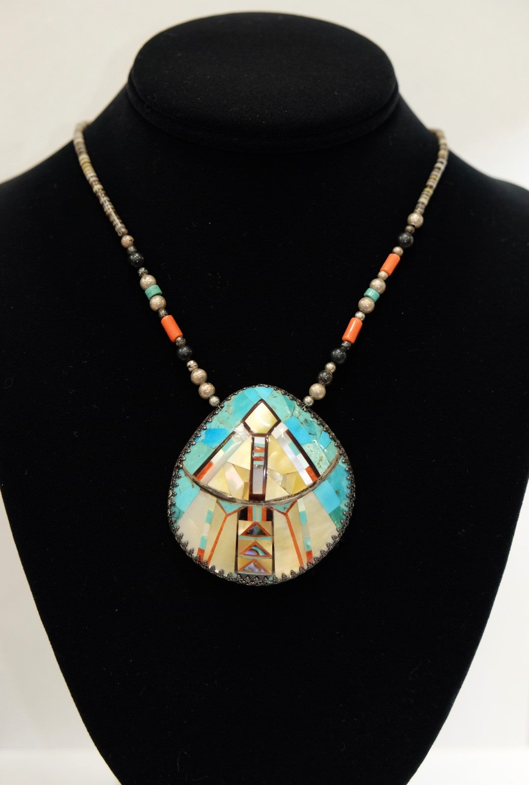Vintage Native American Inlay Shell Necklace Hallmarked Waymon