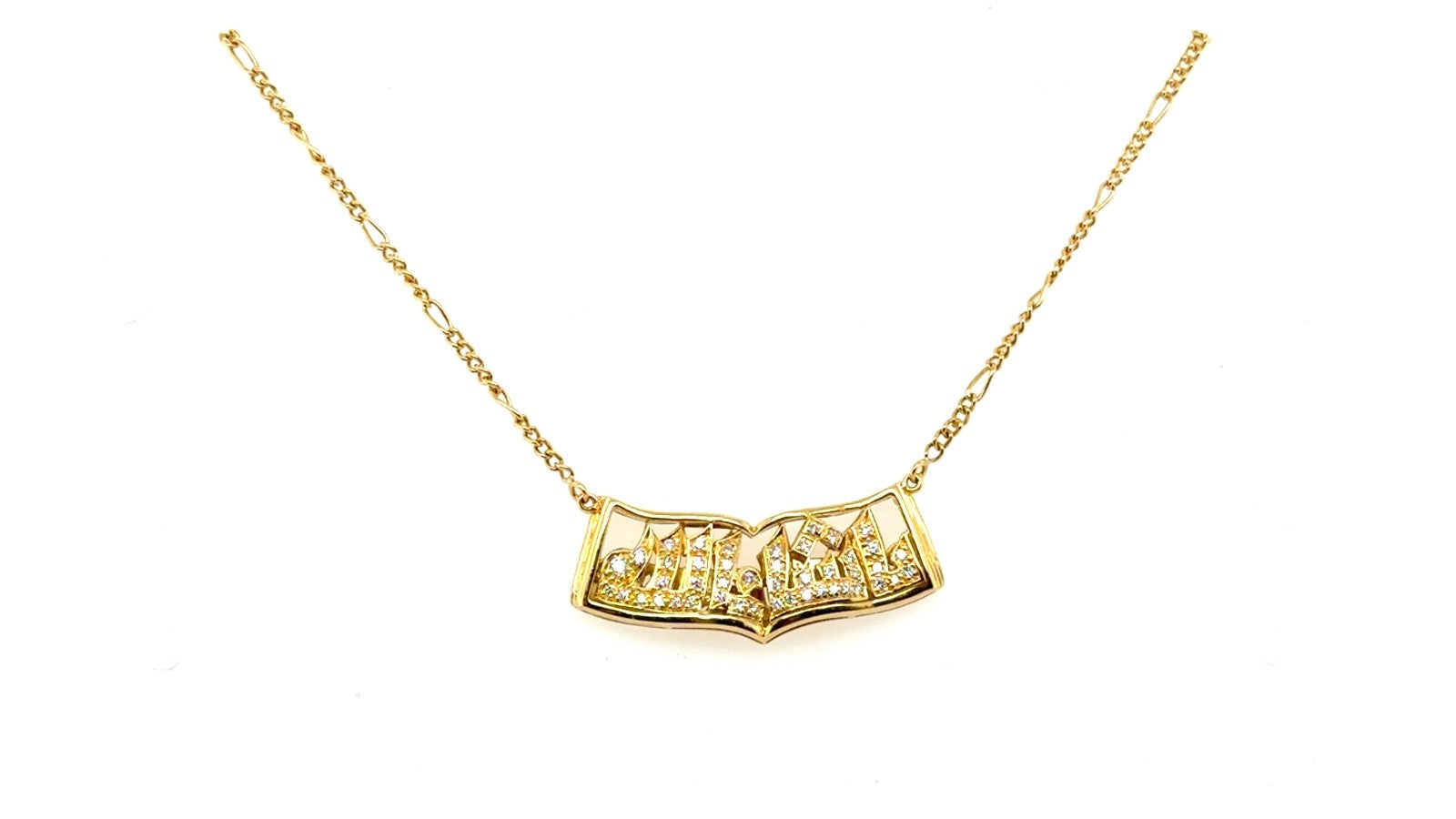 18K Gold Mouawad Arabic Calligraphy Pendant Necklace – Diamond Accents