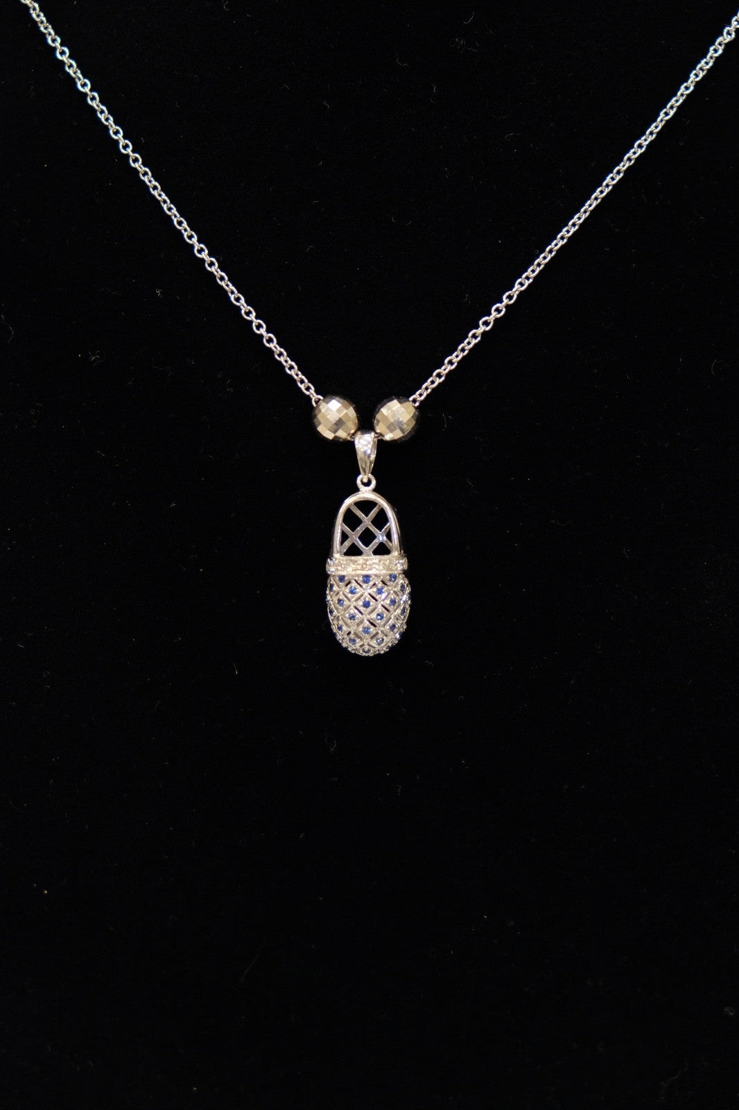 Baby Shoe Pendant Necklace in 14K White Gold with Diamonds & Sapphires