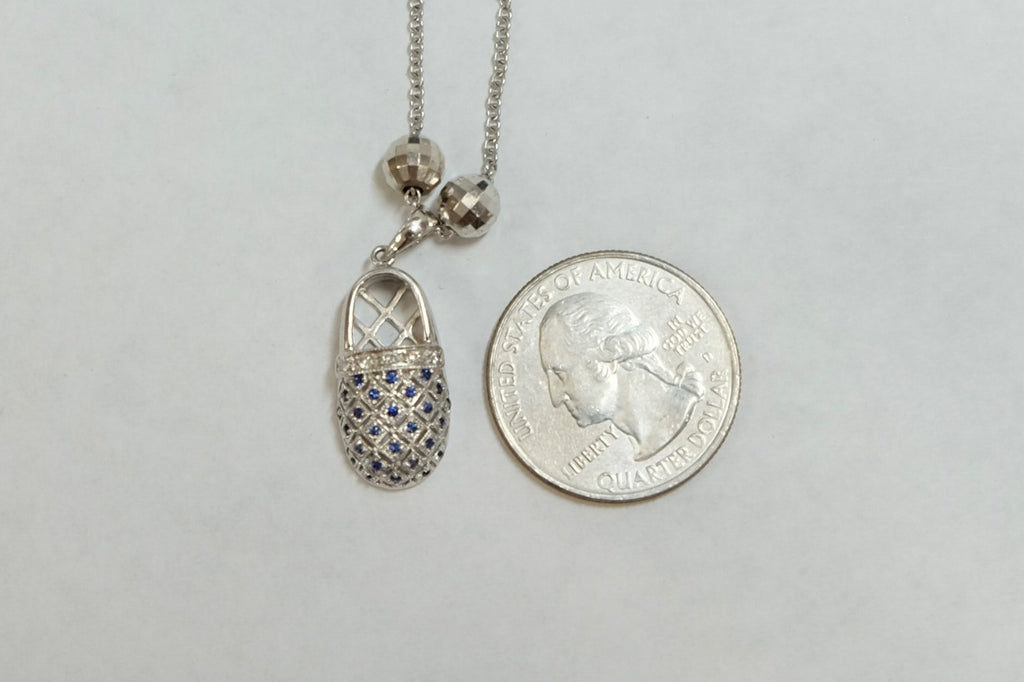 Baby Shoe Pendant Necklace in 14K White Gold with Diamonds & Sapphires