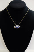 14K Gold Evil Eye Necklace with Blue & White CZ Stones