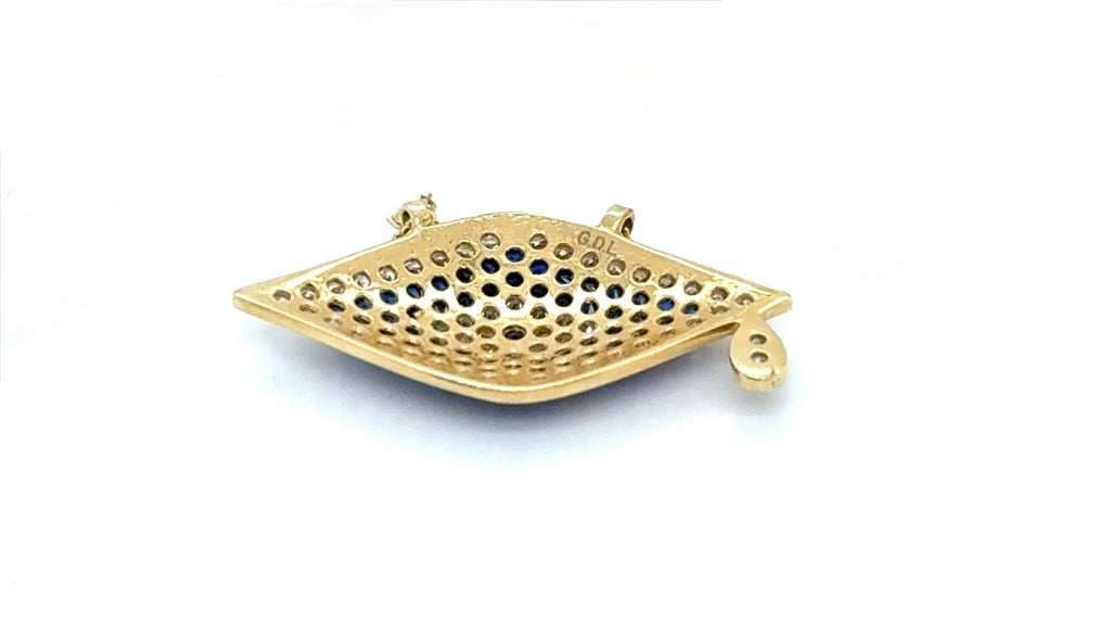 14K Gold Evil Eye Necklace with Blue & White CZ Stones