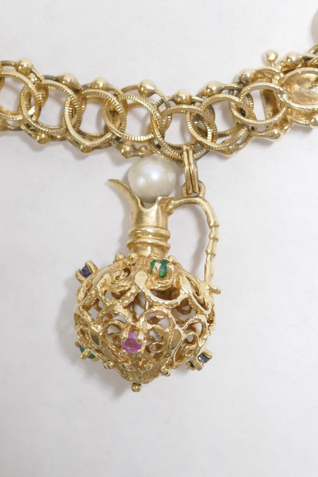 Vintage 14K Gold Charm Bracelet with 8 Large Charms