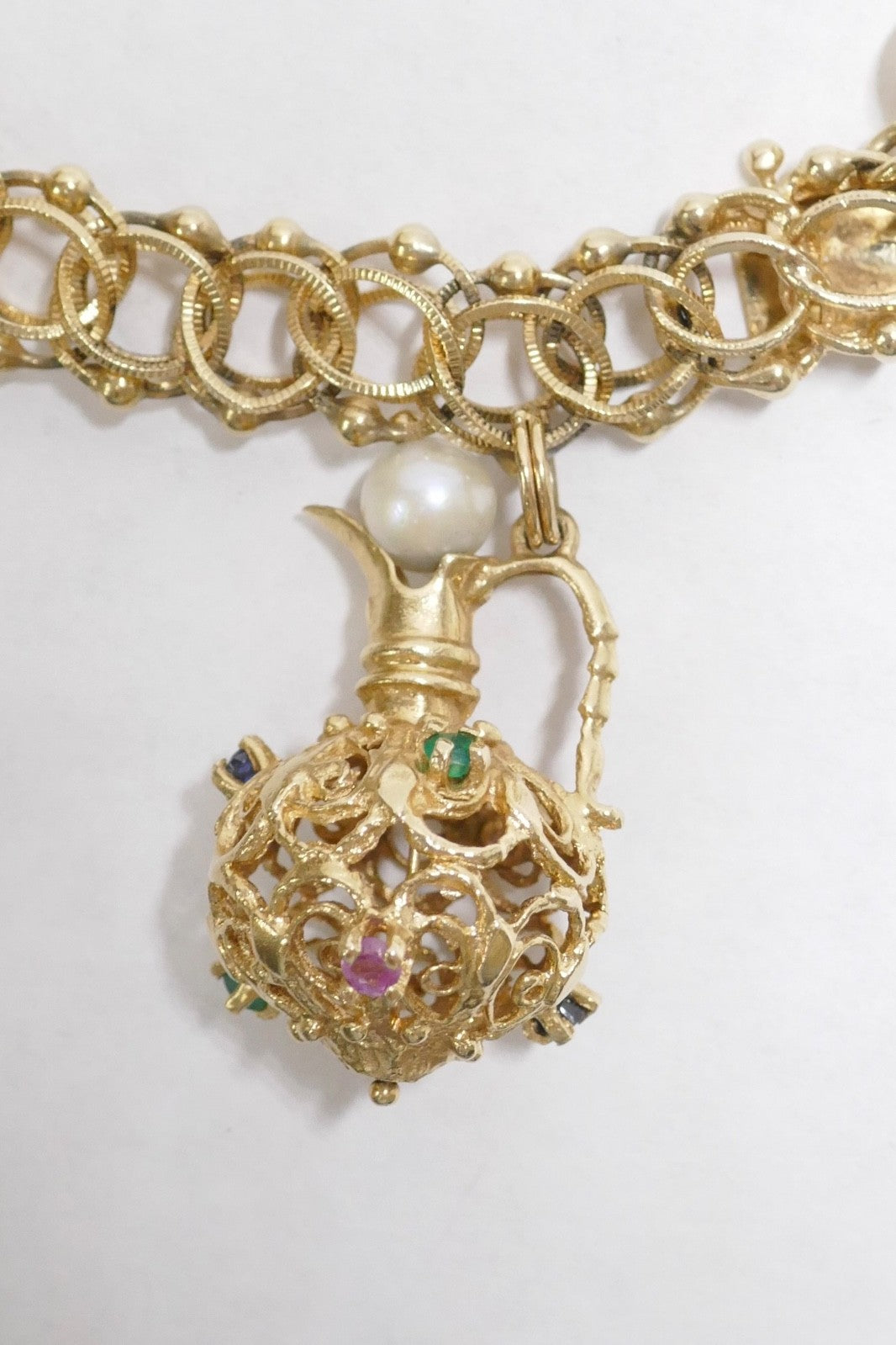 Vintage 14K Gold Charm Bracelet with 8 Large Charms