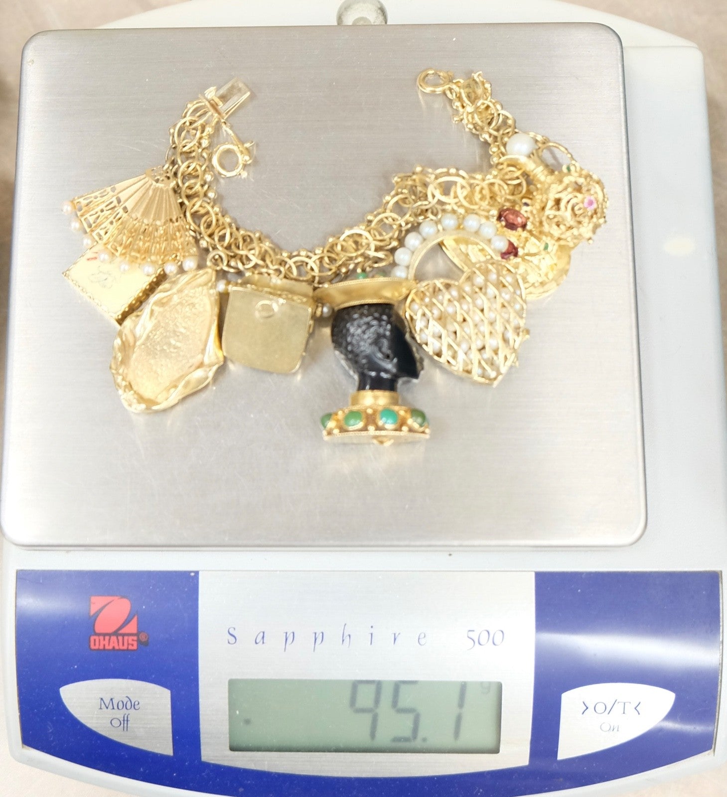 Vintage 14K Gold Charm Bracelet with 8 Large Charms