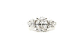 Platinum Diamond Three-Stone Ring – Engraved Band