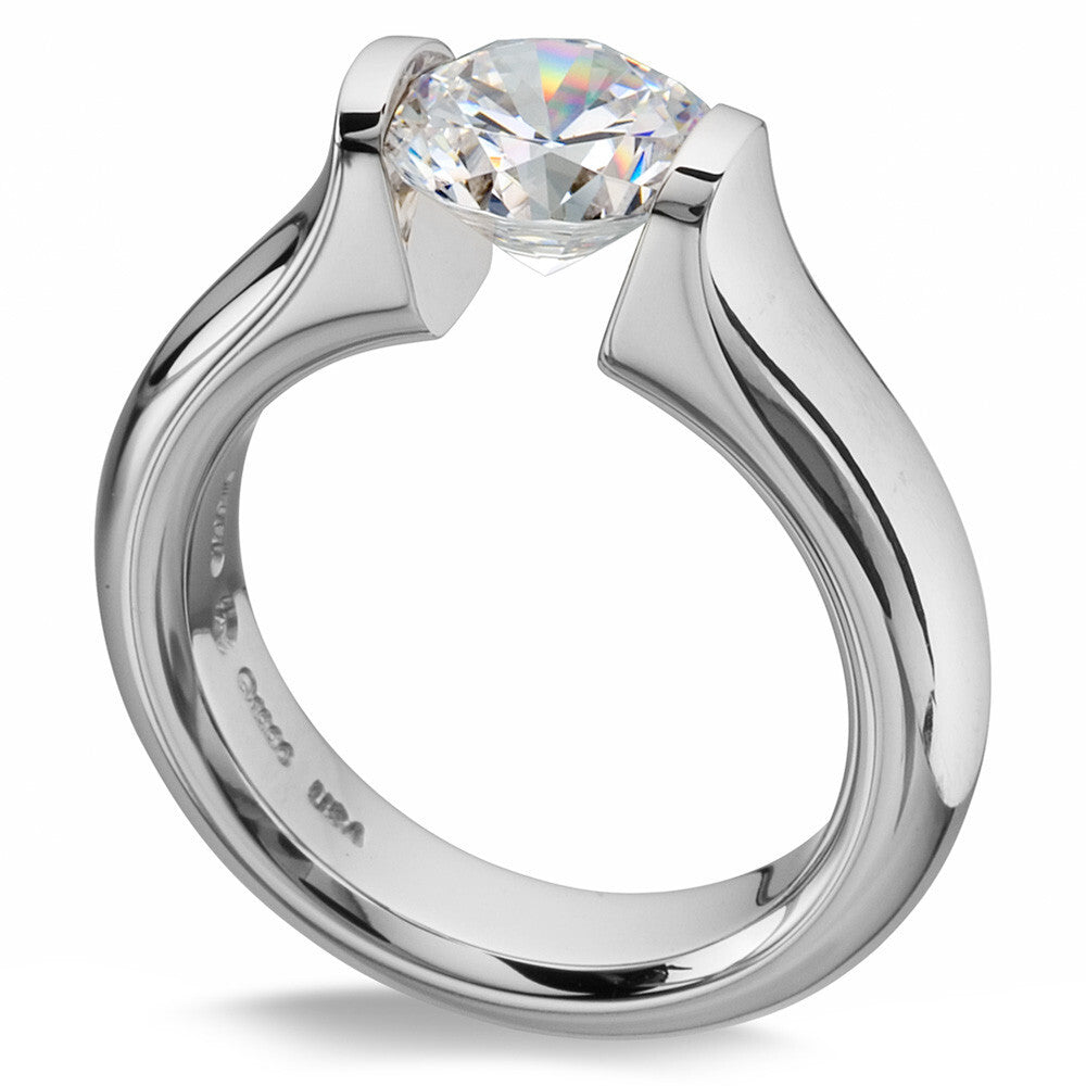 Steven Kretchmer Platinum Tension Engagement Ring CZ Omega Round Size 9