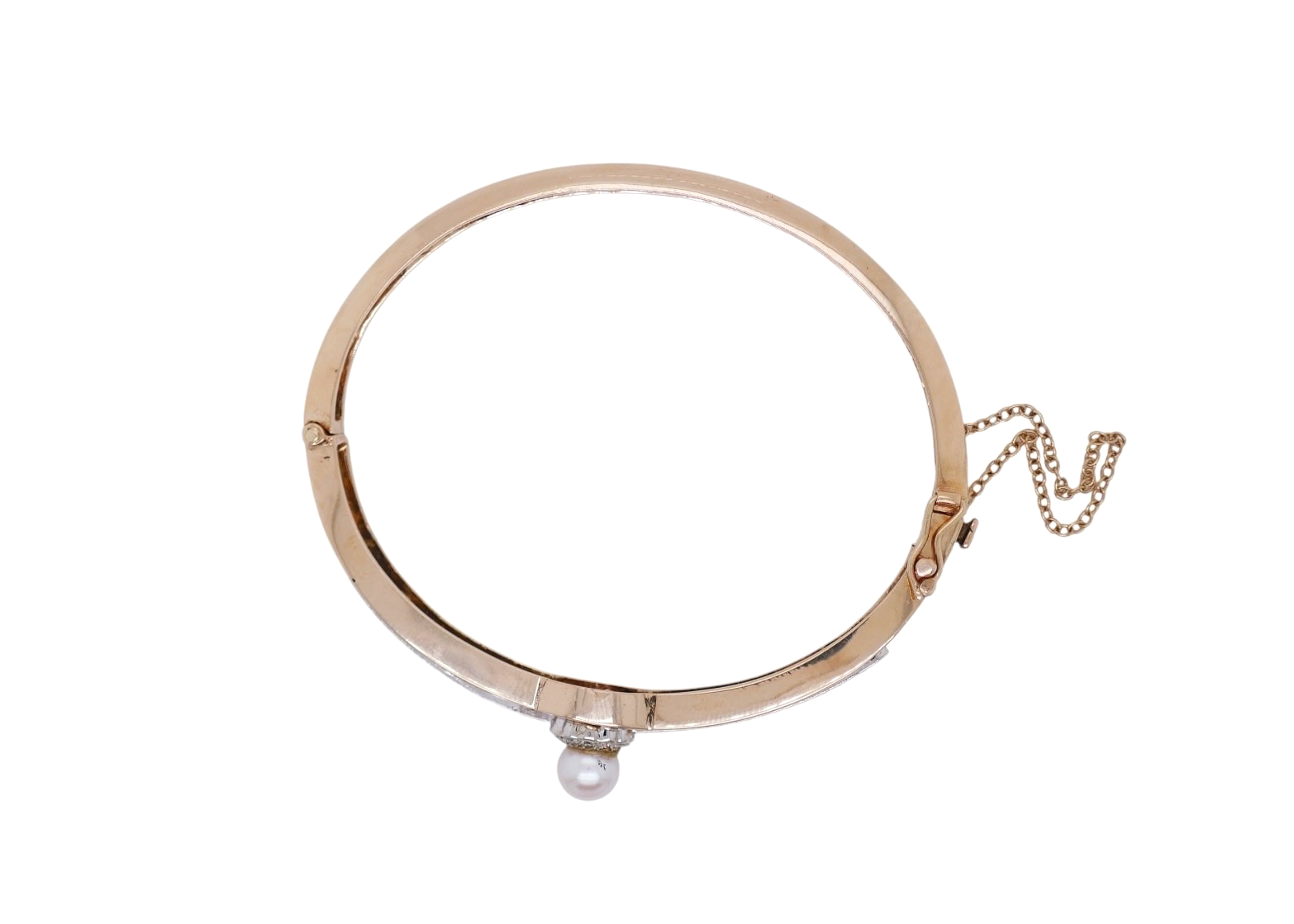 Victorian 14K Gold Bangle Bracelet Pearl & Diamond Blue Enamel Detailing